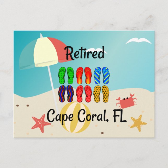 Postal Retirada, Cabo Coral, FL, diseño de playa, (Anverso)