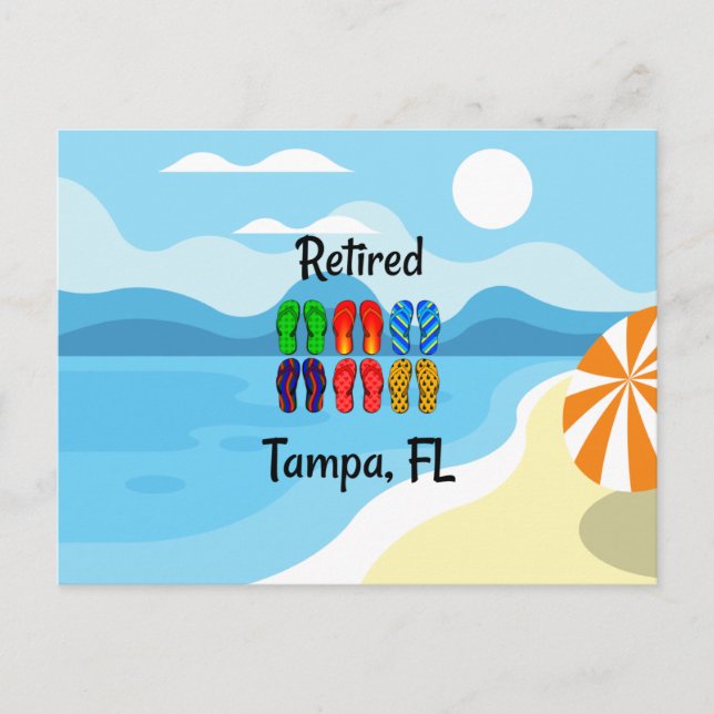 Postal Retirado—Tampa, FL, chanclas coloridas, (Anverso)