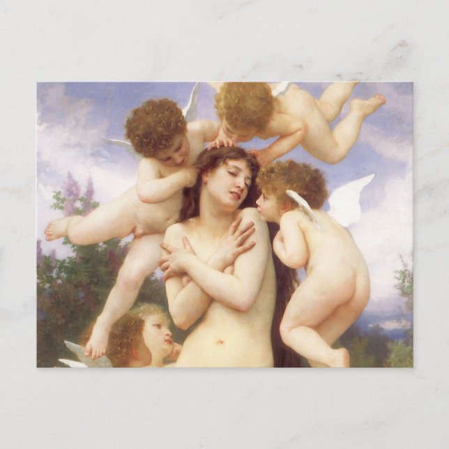Postal Retorno de primavera (Le Printemps) por Bouguereau (Anverso)