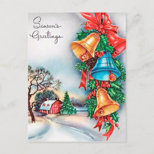 Postal retra de la casa de campanas de navidad del