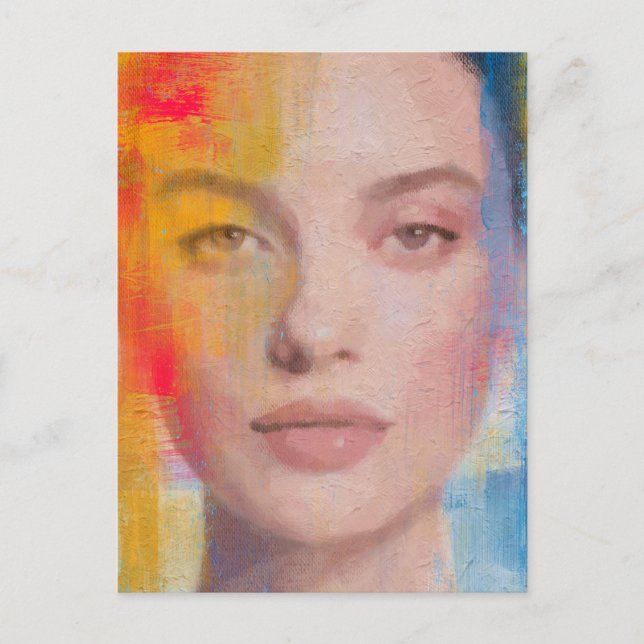 Postal Retrato abstracto vibrante con impasto (Anverso)