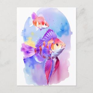 Postal Retrato acuarela de peces dorados 1