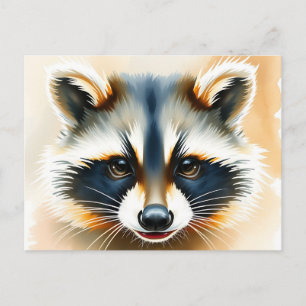 Postal Retrato acuarela de Raccoon Face