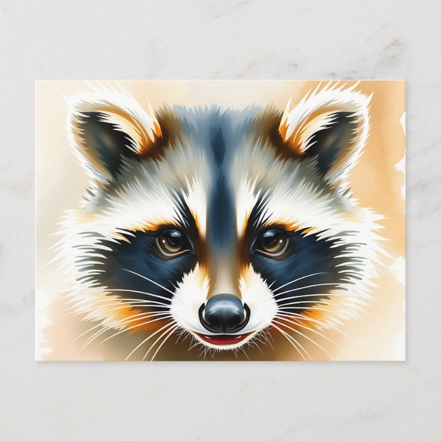 Postal Retrato acuarela de Raccoon Face (Anverso)