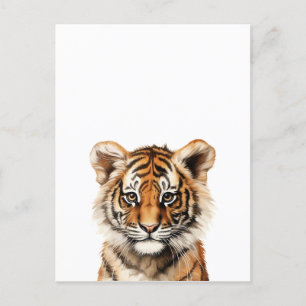 Postal Retrato acuarela de un pequeño tigre