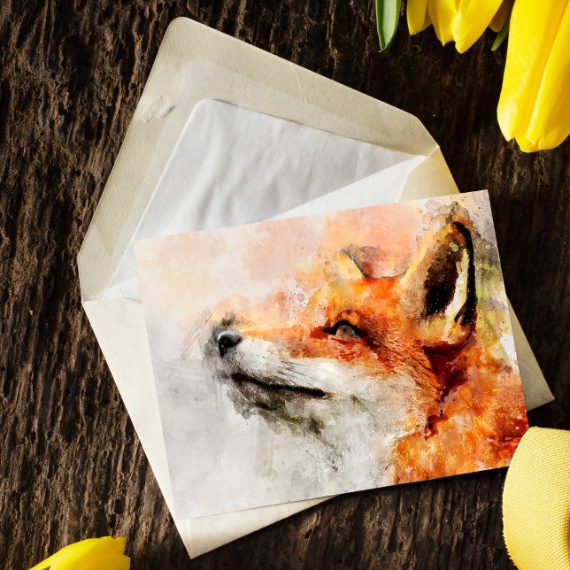 Postal Retrato al Acuarela de Zorro Rojo 01 (Red Fox Watercolor Portrait 01. Postcard)