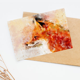 Postal Retrato al Acuarela de Zorro Rojo 03