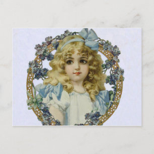 Postal Retrato Antiguo de una Niña Pequeña Hermosa