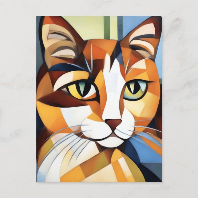 Postal Retrato Art Calico Cat Cubist (Anverso)