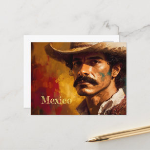 Postal Retrato arte gorra mexicano hombre de la moda atre