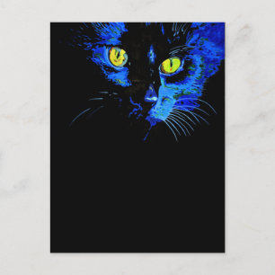 Postal Retrato artístico de gato negro con E amarillo lla