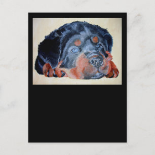 Postal Retrato artístico de Rottweiler Puppy Mascota