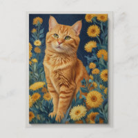 Retrato azul botánico de gato marrón vintage Van G