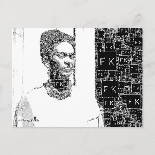 Postal Retrato blanco y negro de Frida Kahlo (Anverso)