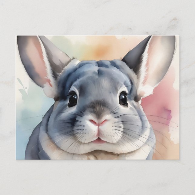 Postal Retrato Chinchilla de color de agua suave (Anverso)