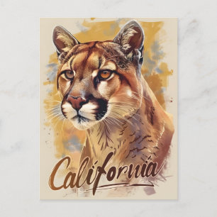 Postal Retrato Cougar de león de montaña de California