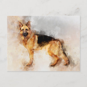 Postal Retrato de acuarela de perro pastor alemán 02