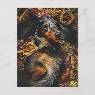 Postal Retrato De Alto Ángulo De Dachshund Sobre El Campo