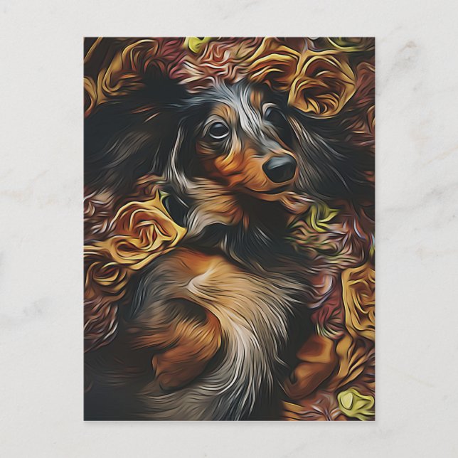 Postal Retrato De Alto Ángulo De Dachshund Sobre El Campo (Anverso)