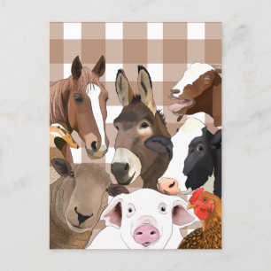 Postal Retrato de animales de granja de cultivo Gingham C