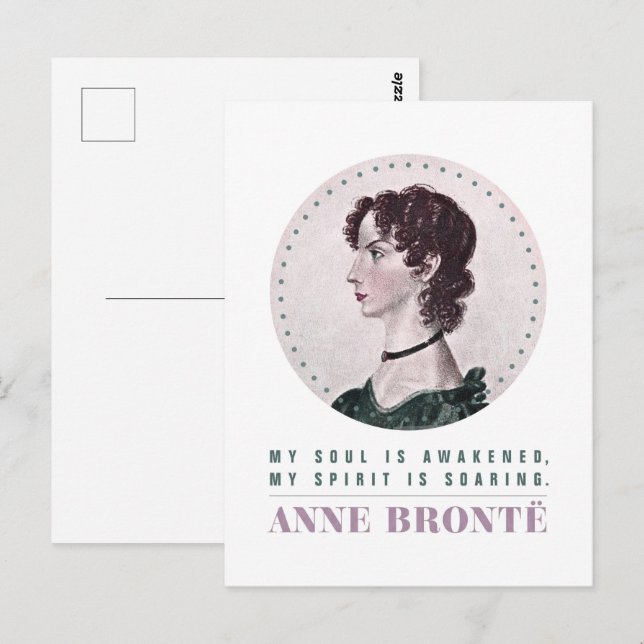 Postal Retrato de Anne Bronte y cita mi alma despertada (Anverso / Reverso)