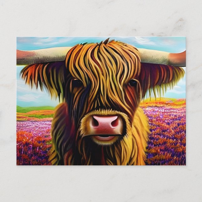 Postal Retrato de arte de vaca en Highland (Anverso)