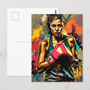 Postal Retrato de arte marcial de boxeadora moderna