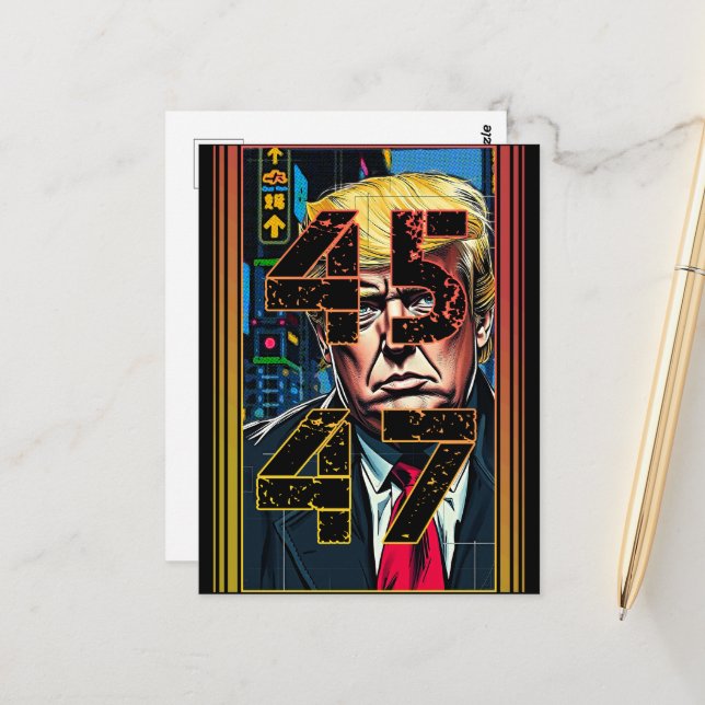 Postal Retrato de arte pop de Trump 45 (Anverso/Reverso In Situ)