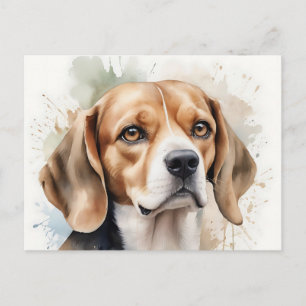 Postal Retrato de Beagle con Acuarela Suave y Fluido