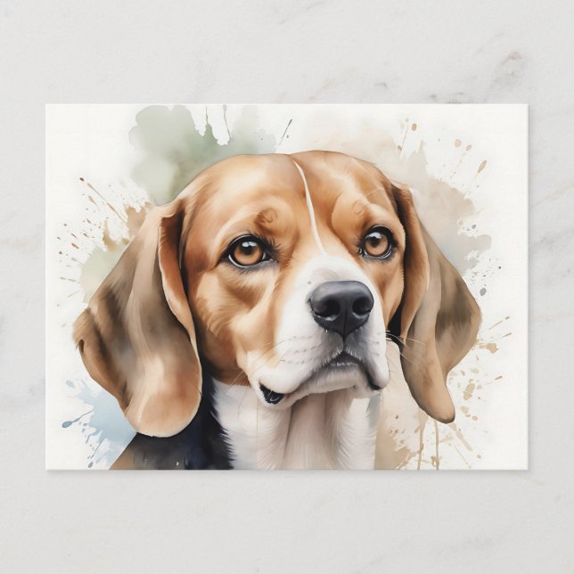 Postal Retrato de Beagle con Acuarela Suave y Fluido  (Anverso)
