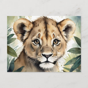 Postal Retrato de bebé león en la selva Minimalista