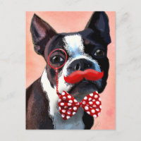 Retrato de Boston Terrier con cordón rojo de vaca 