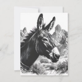 Postal Retrato de burro blanco y negro en el suroeste