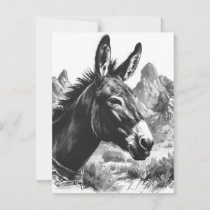 Postal Retrato de burro blanco y negro en el suroeste