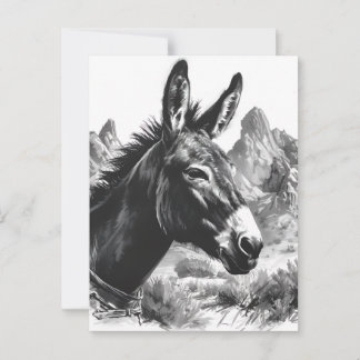 Postal Retrato de burro blanco y negro en el suroeste