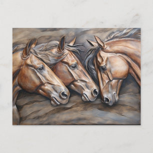 Postal Retrato de Caballo con Aspecto de Metal Tallado