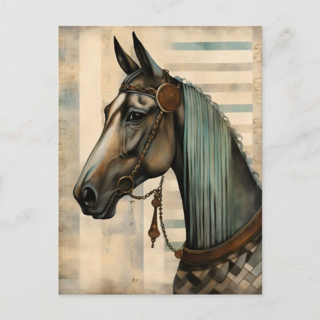 Postal Retrato de caballo con ornate Bridle (Anverso)