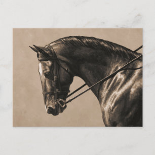 Postal Retrato de caballo de Brown Bay Oldenburg Sepia