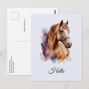 Postal Retrato de cabeza de caballo marrón en acuarela