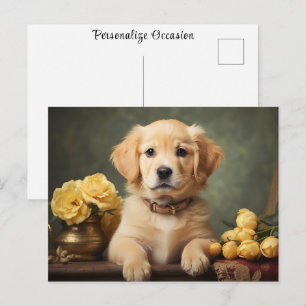 Postal Retrato de cachorro de perro Golden Retriever vint