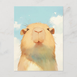 Postal Retrato de Capibara con Cielo Azul Soleado y Nubes
