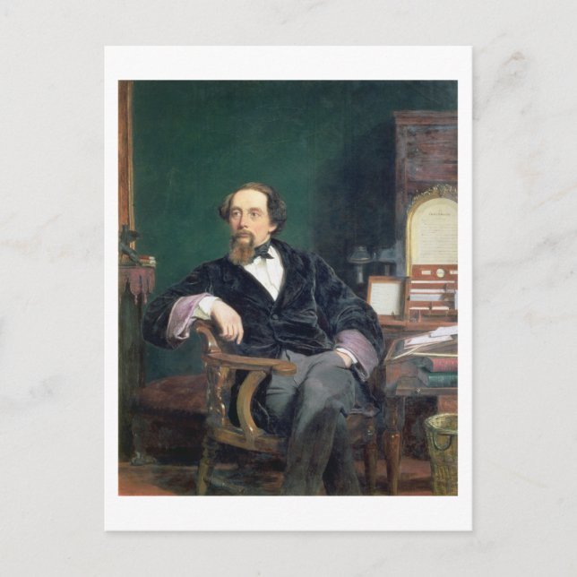 Postal Retrato de Charles Dickens (aceite sobre lienzo) (Anverso)