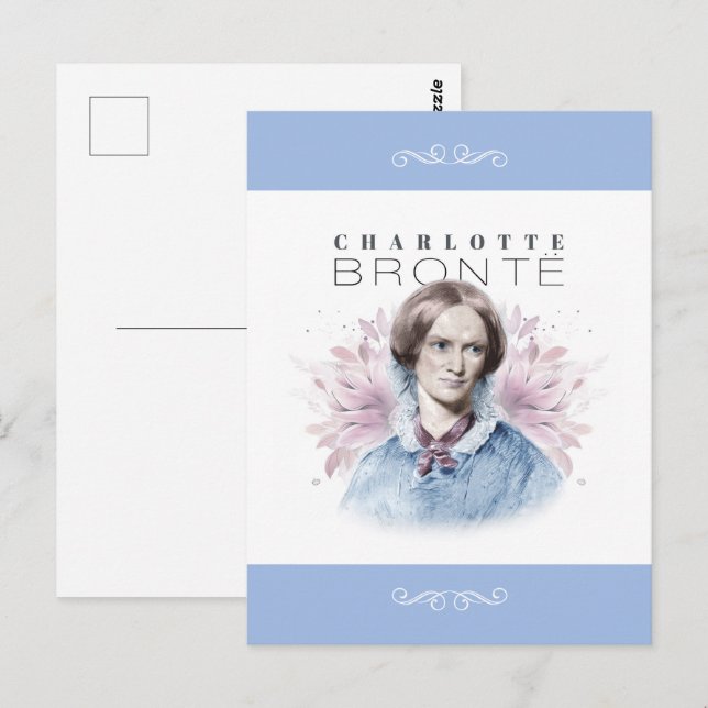 Postal Retrato de Charlotte Bronte de Richmond con flores (Anverso / Reverso)