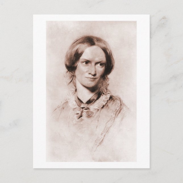 Postal Retrato de Charlotte Brontë sepia de George Richmo (Anverso)