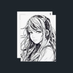 Postal Retrato de Chica de Anime Manga<br><div class="desc">Presenta un diseño de líneas de dibujo único de un chica de anime, lo que lo convierte en un complemento imprescindible de cualquier colección de anime. La tarjeta postal es perfecta para enviar una nota o un mensaje rápido a un entusiasta de anime, o simplemente para mostrarla como parte de...</div>