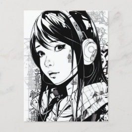 Postal Retrato de Chica de Anime Manga
