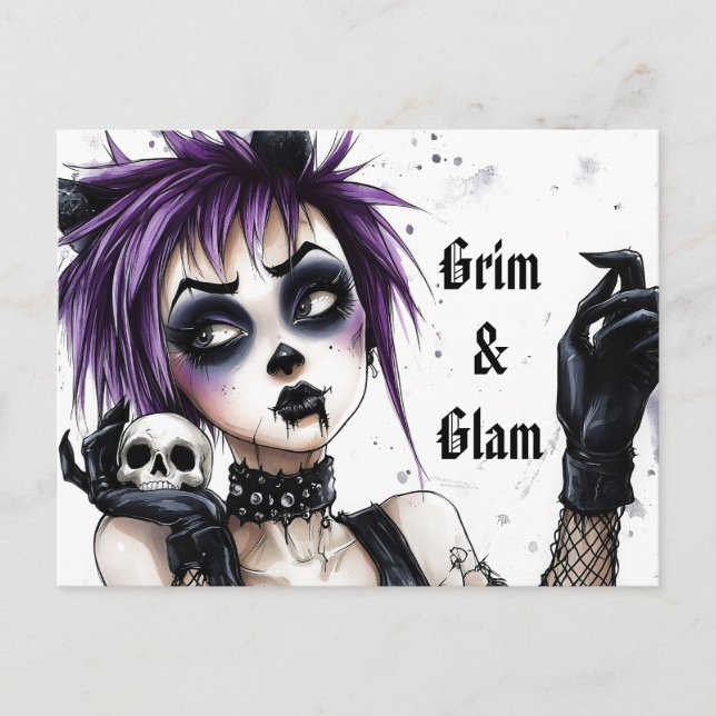 Postal Retrato de Chica gótico - Grim & Glam (Anverso)