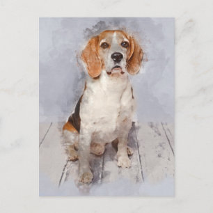 Postal Retrato de color de agua beagle