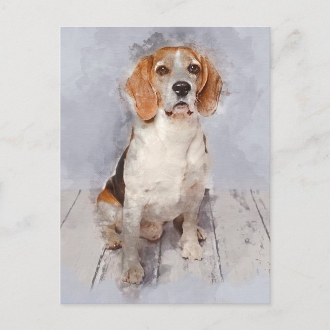 Postal Retrato de color de agua beagle (Anverso)