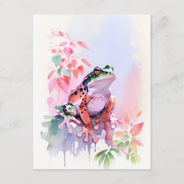 Postal Retrato de color de agua de rana 2 (Anverso)